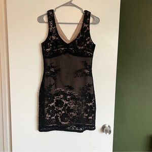 Evolution not revolution Y2K black lace overlay nude stretchy mini dress bodycon